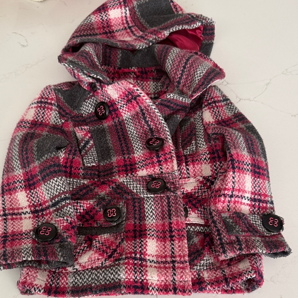 Dollhouse Pink and Gray Plaid Pea Coat